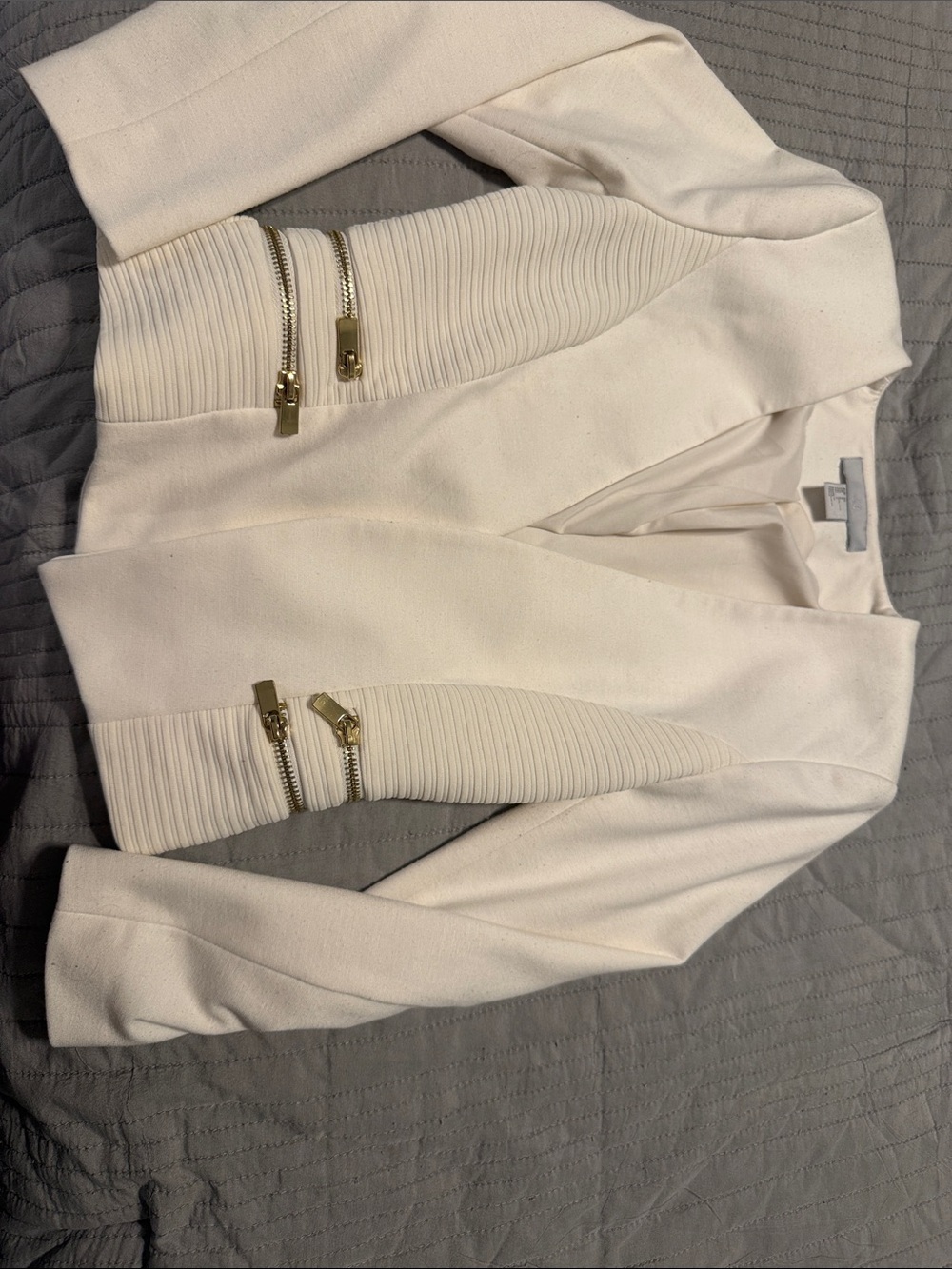 H&M Cream Knit Zip-Accent Cardigan